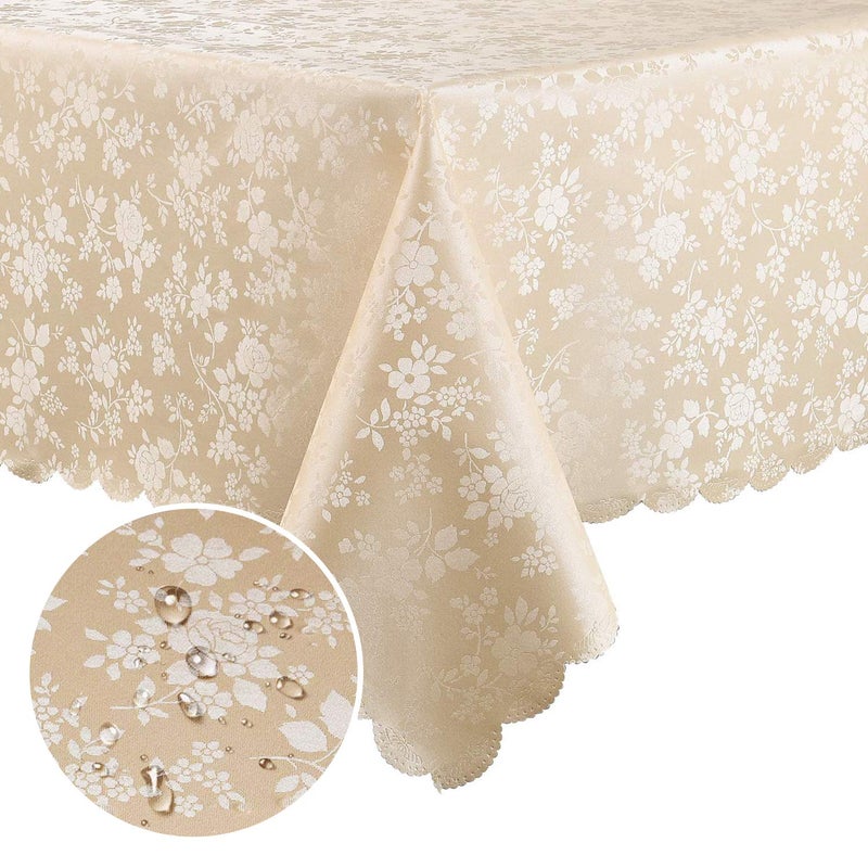 Smiry Rectangle Table Cloth, Waterproof Heavy Duty Vinyl Tablecloths, Wipeable Washable Table Cover for Kitchen and Dining Room (Beige, 54" X 108") - Image 1